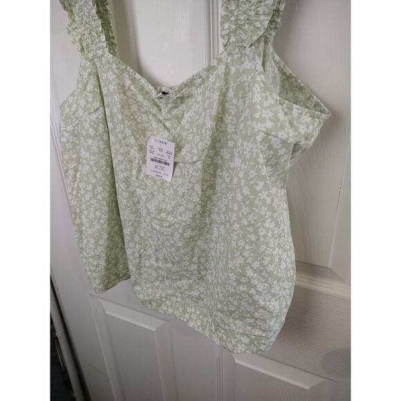 J. Crew Green White Floral Ruffle Strap Cropped Tank. Size XL - Picture 2 of 9